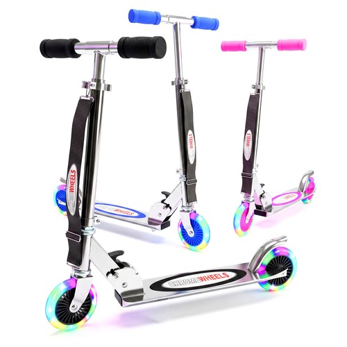 2 Wheel Kids Scooters Flashing Light Up Wheels Foldable Ride On Kick Board