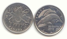 Canadian 2002 P Golden Jubilee 2013 Whales Commemorative Quarters  25c - 2 Coins