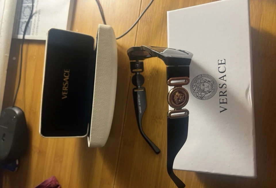 Versace Medusa Unisex Sunglasses Black Gold Purple Tint, Italy - Image 2 of 3