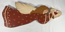 Folk Art Hand Painted Wooden Angel Christmas Wall Hanging