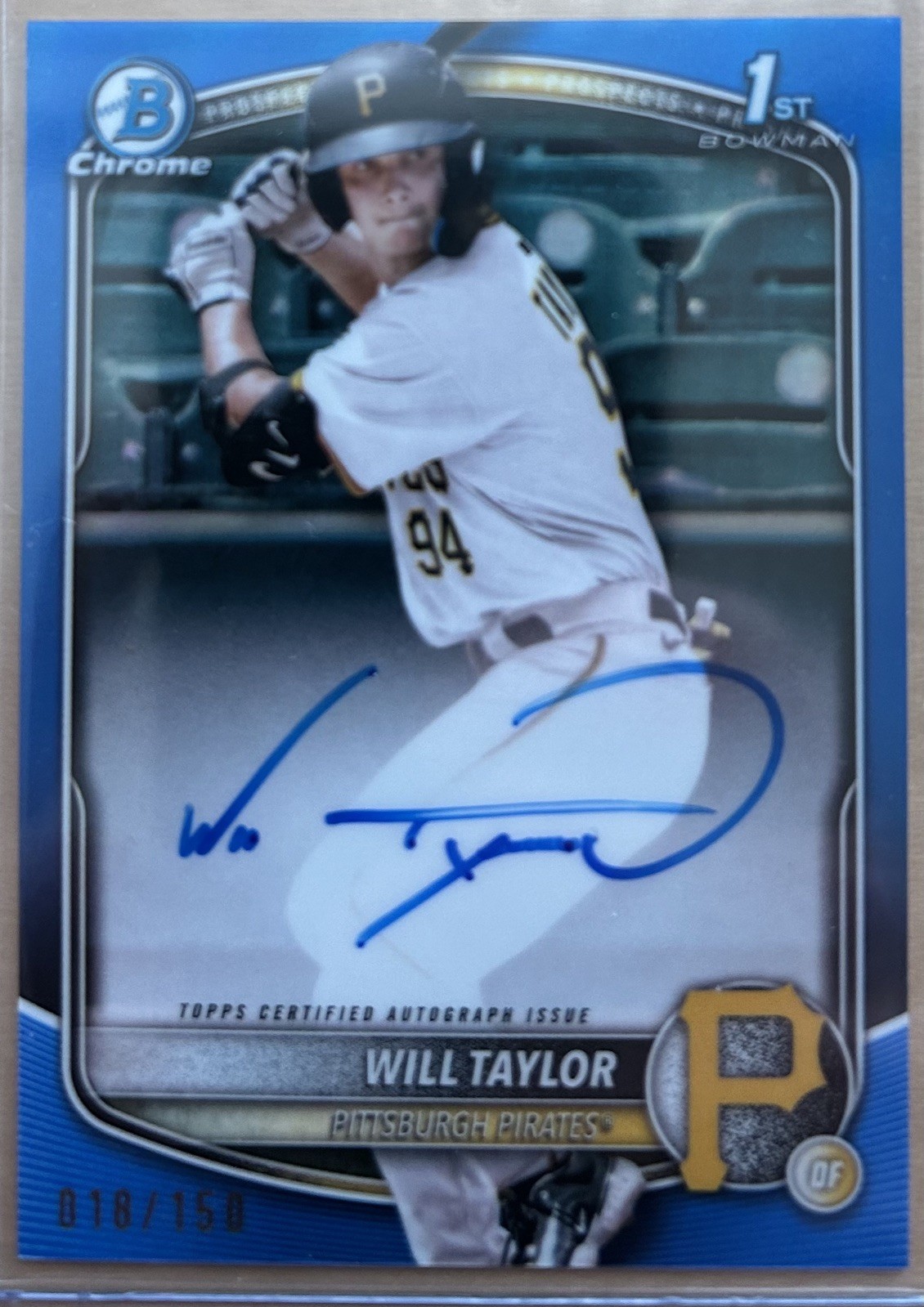 2025 Bowman Chrome 1st Bowman Will Taylor Prospect Auto True Blue Refractor /150