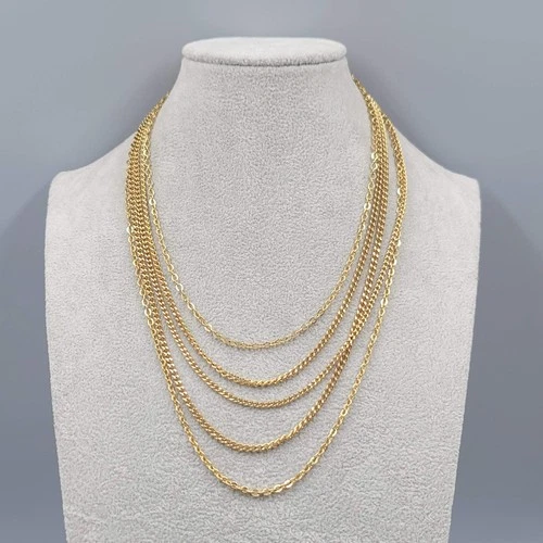 Vintage Layered Chain Necklace 5 Chain Gold tone Estate Costume Jewelry 15"+