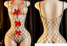 Body sexy donna con fiocchi a farfalla a rete elasticizzato sensuale