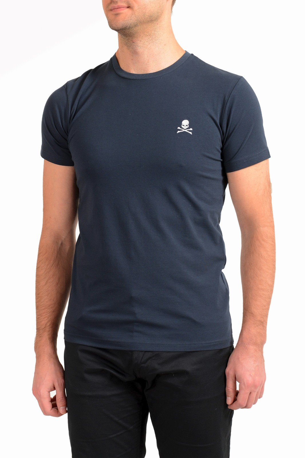 Мужская темно-синяя футболка Philipp Plein с круглым вырезом и принтом логотипа с коротким рукавом 7890₽