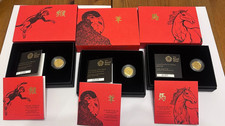 3 x Royal Mint 1/10th Ounce 24K GOLD Coins Lunar Years Of Horse, Sheep & Monkey