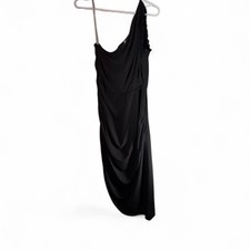 Halston Heritage Black One-Shoulder Draped Jersey Cocktail Dress Size Large