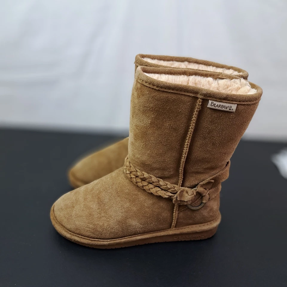 Bearpaw Adele Bota de Nieve Mujer Talla 8 Marrón Gamuza Media Pantorrilla Correa Trenzada Foto 3 de 4