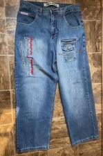 Paco Jeans Wide Leg Baggy Skater Y2K Hip Hop Embroidered Spell Out Mens Sz 34x31
