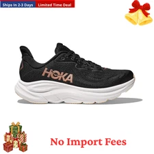 HOKA Women's Clifton 10 Running Shoes, Black/Rose Gold