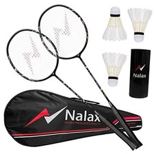 Badminton Set, 2 Player Lightweight Graphite Badminton Rackets, Complete Game