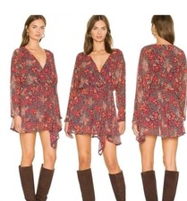 Free People Teegan Floral Print Boho Mini Dress Size XS Red & Blue.