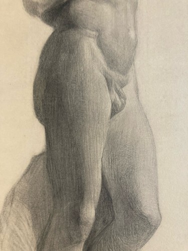 Large Beautiful Academic Drawing Art Pencil 1910 Man Nude Portrait Antique - Picture 5 of 8
