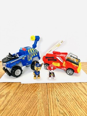 Paw Patrol Chase & Marshall Figures Vehicles Lot Read Spin Master