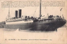 SS ROCHAMBEAU, C. G. T. SHIP LINE ~ used 1920