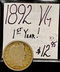 1892 Barber Silver Quarter (VG) Very Good Condition. 1st Year Of Issue. ENN