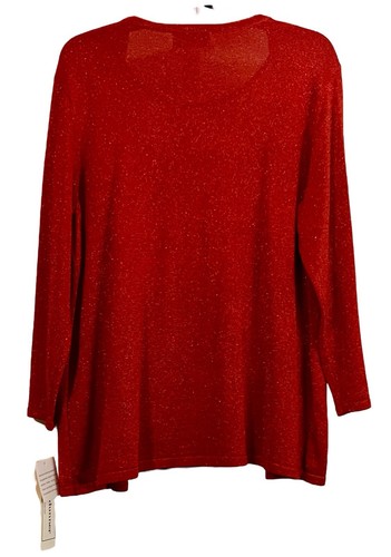 Alfred Dunner Overlay Sweater Top SZ Med Metallic Red Scoop Neck 3/4 Sleeve NWT - Picture 2 of 12