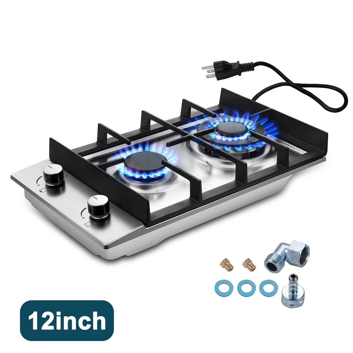 12in Eascookchef Gas Cooktop 2 Burners NG LPG Stainless Steel Drop