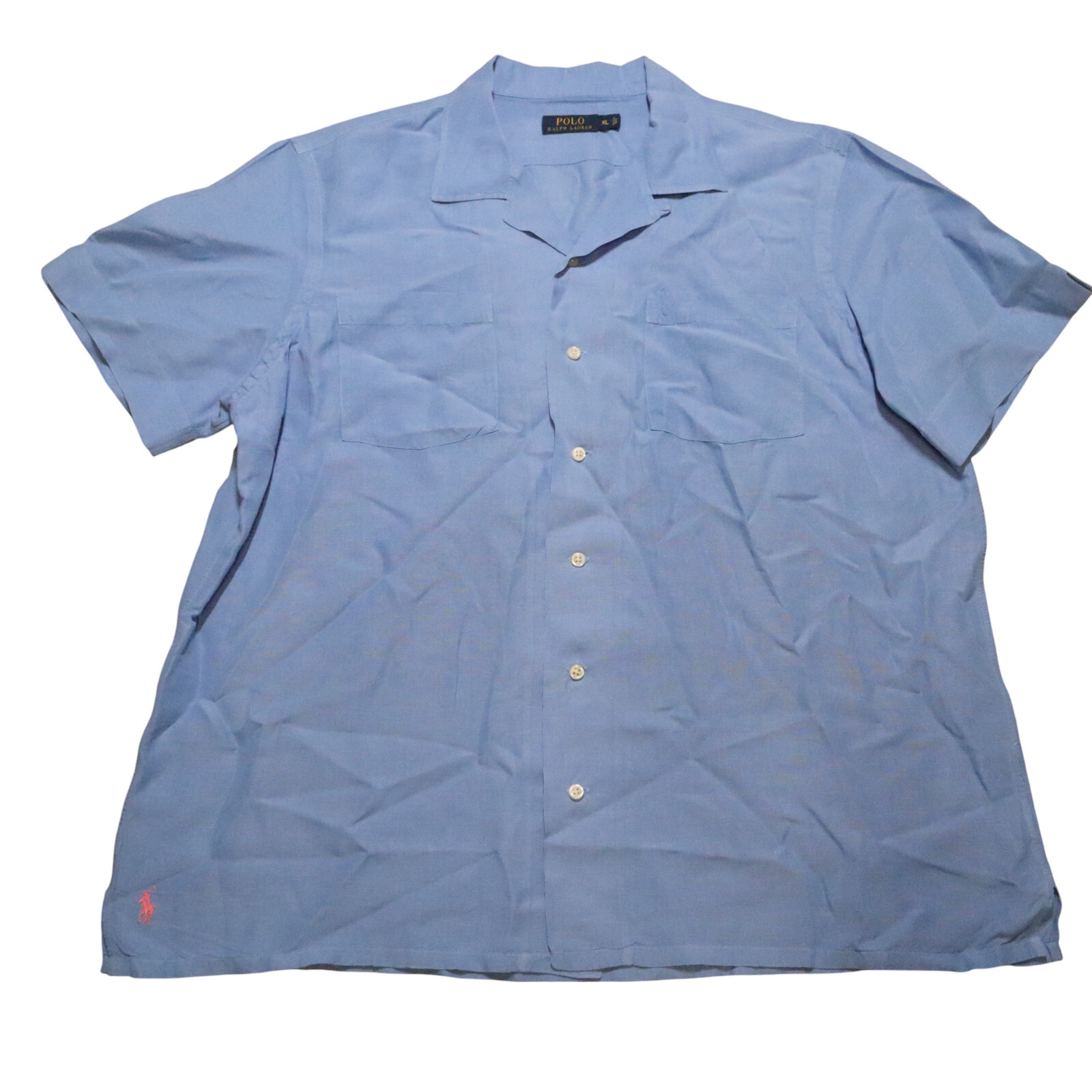 Polo Ralph Lauren Silk Linen Shirt Mens XL Short Sleeve Blue Pockets Pony Preppy