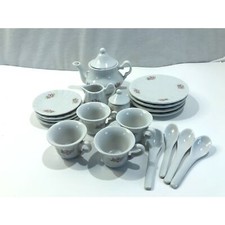 Delton miniature porcelain tea set, pink yellow floral, 19 pc set