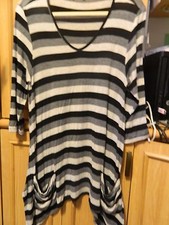 K & C Black, Gray & Beige stripe 3/4 sleeve Light weight Blouse L Made in USA