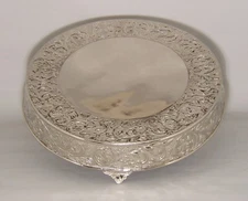 Cake Stand 21"D 5.5"Hi Nickel Finish on Metal Embossed SOLD AS IS FREE SHIPPING