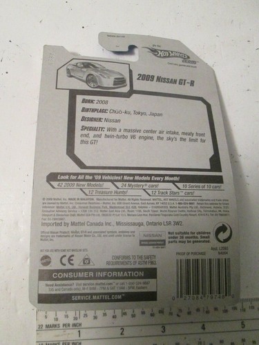 Toys Hot Wheels 2009 Nissan GT-R Twin Turbo V-6 in Silver Imported Mattel Canada - Picture 5 of 10