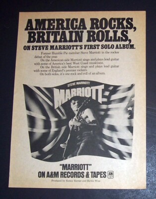 Steve Marriott 1st Solo Album 1976 Small Poster Type Ad (Small Faces Humble Pie)