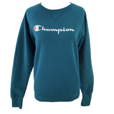 Champion Women's Cotton Blend Spell Out Crew Neck Green Sweatshirt Size S