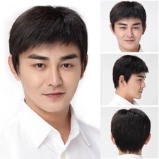 100 Natural Human Hair Full Wig for Men,Black Hair Replacement System Toupee-N97