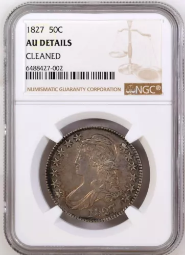 +1827 Capped Bust Lettered Edge Half Dollar 50C NGC AU Details Cleaned #74
