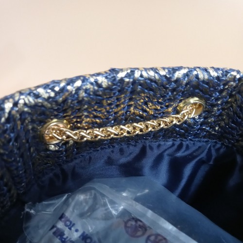 Lanvin Parfums gewebte Eimertasche Geldbörse marineblau goldfarben 9,5 Zoll Kettengriffe - Bild 13 von 24