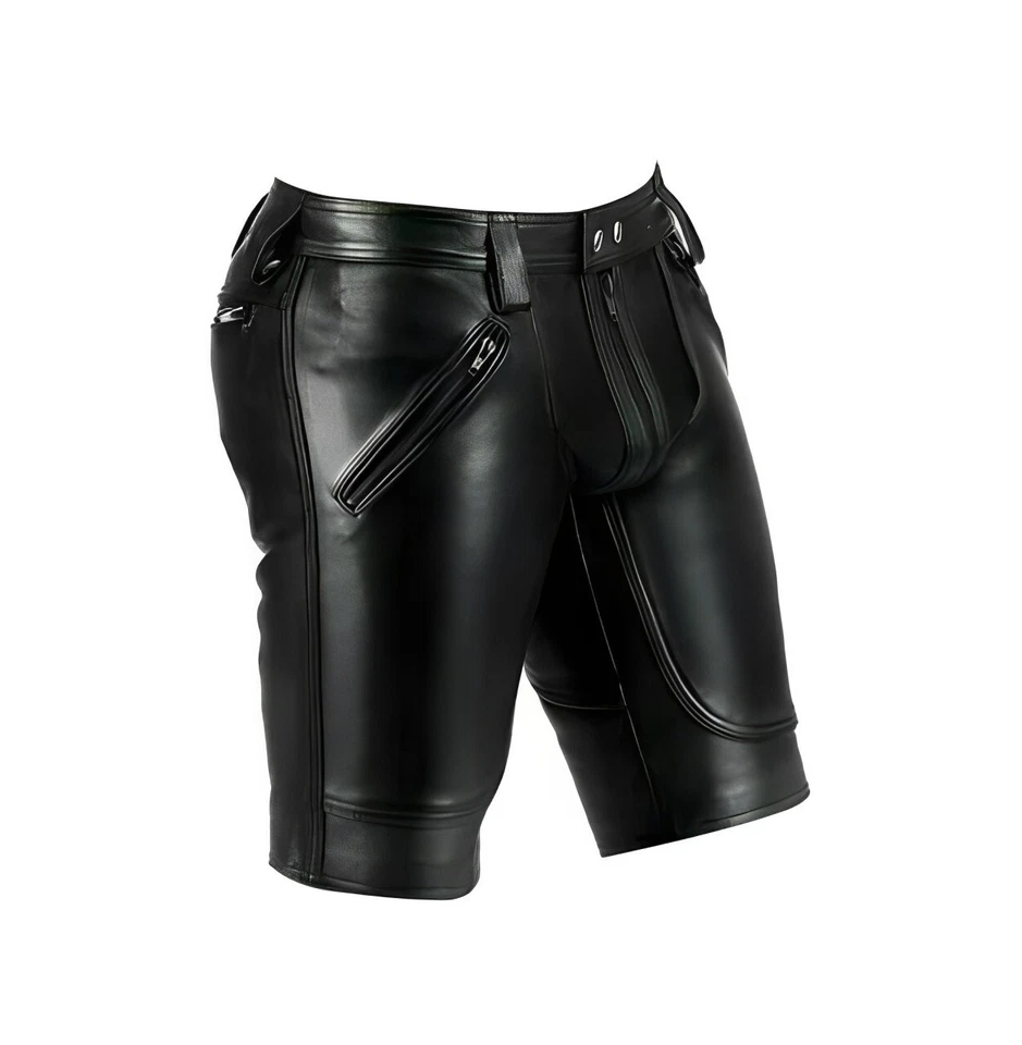 Men's Real Leather Shorts Double Rear Zip Gay Leather Shorts BLUF Clubwear - Image 4 of 4