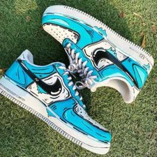Nike Air Force 1 Custom Shoes Retro Graffiti Blue Teal Cartoon Mens Womens Kids 
