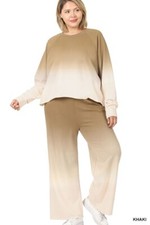Plus Size Tie Dye French Terry Lounge Set Khaki 2XL