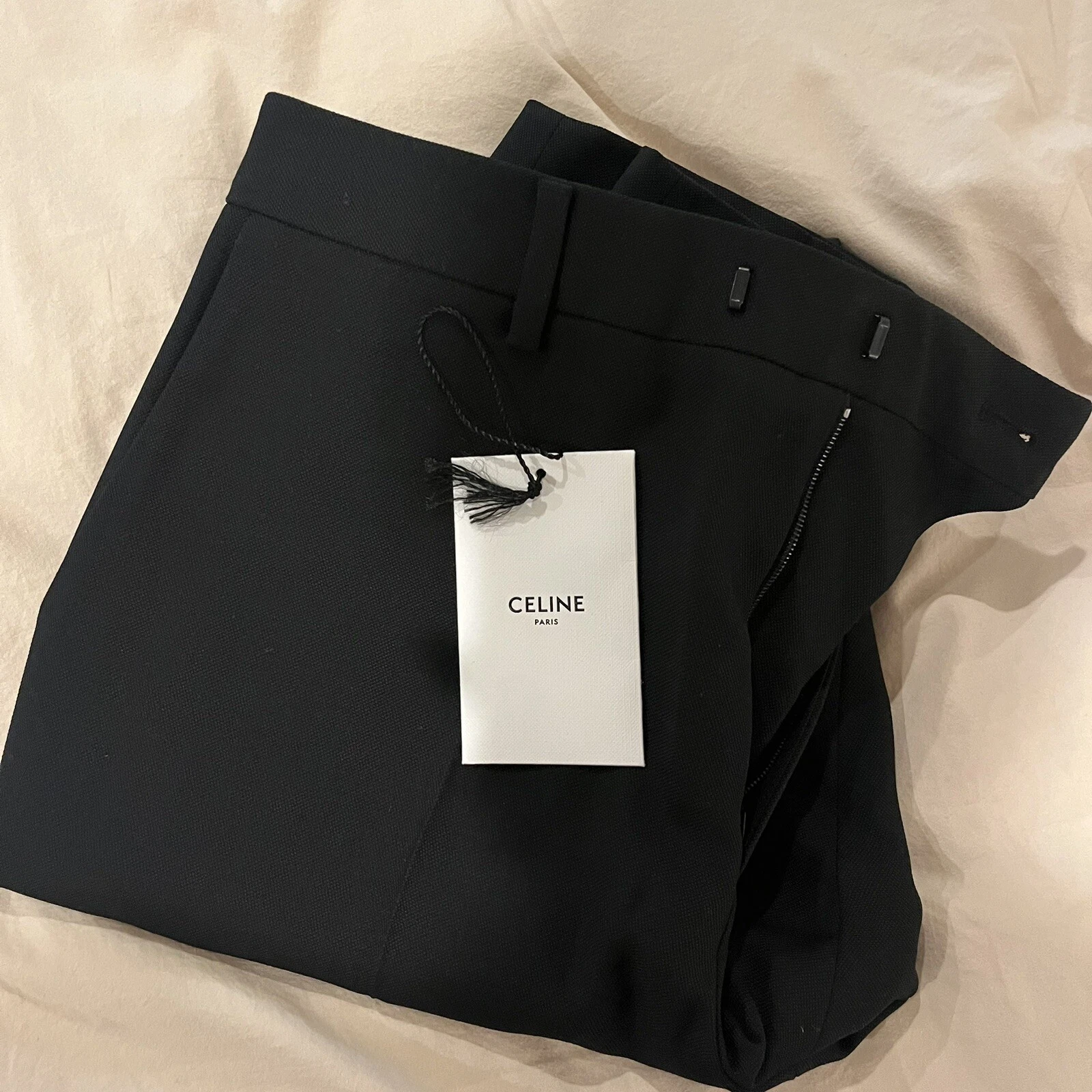 Pantaloni Celine neri 100% lana nuovi con etichette taglia FR40 US10