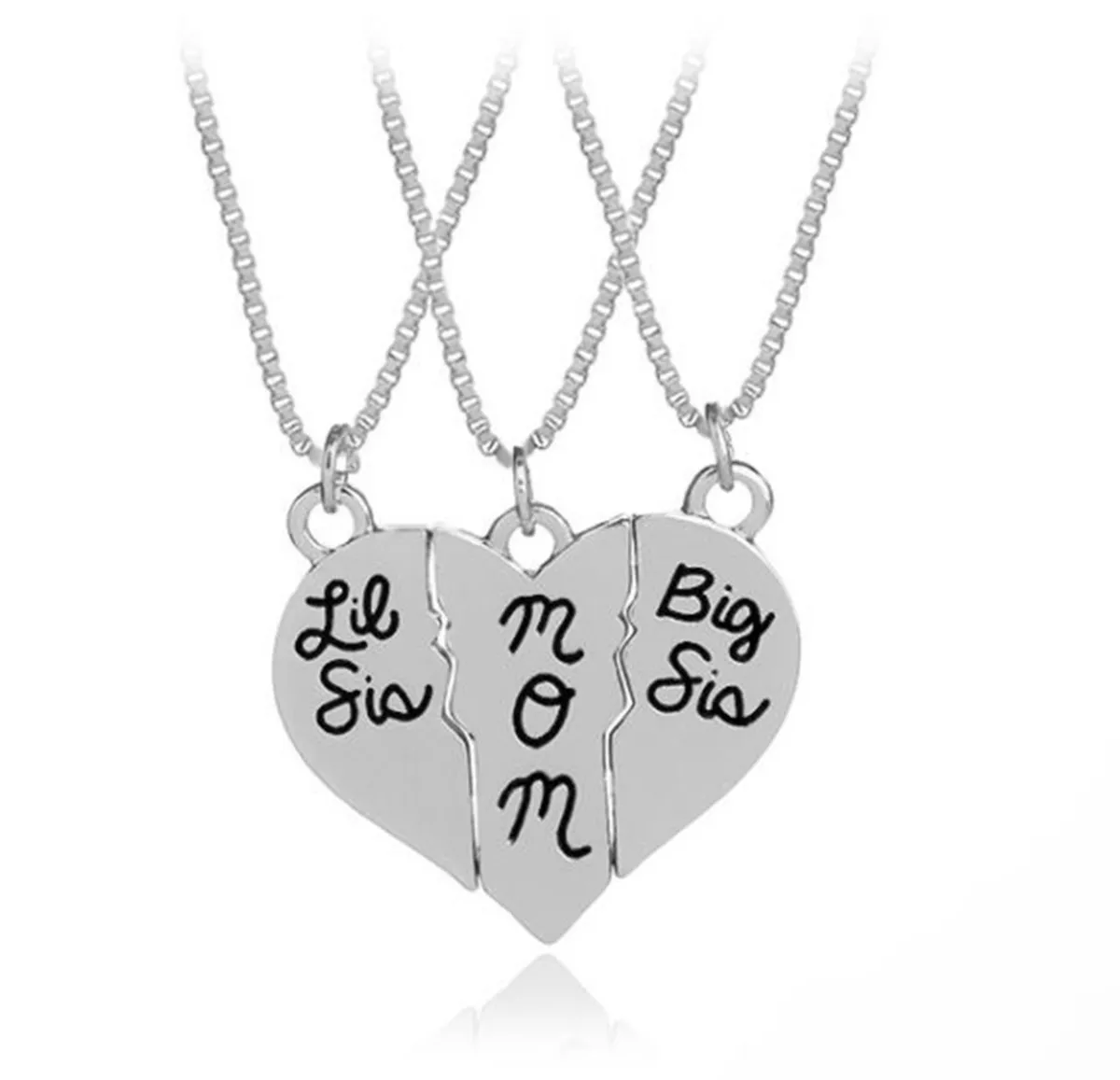 3PCs Mother Daughter Necklace Set , Big Sis Lil Sis Mom Jewelry Gift Heart  | eBay