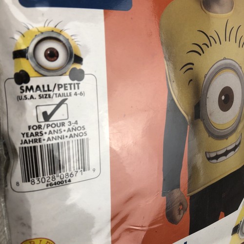 Despicable Me Costume Minions Child Small Size 4-6 Yellow Foam Shirt - Picture 10 of 10