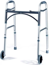 Lightweight, folding walker with wheels, supports 350 lbs, adjustable height