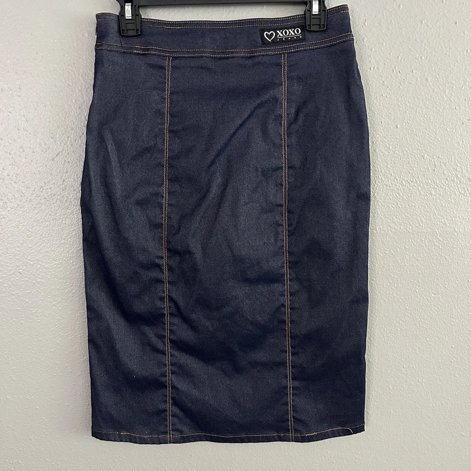 Falda Lápiz Midi Jeans Vintage Y2K XOXO Talla 7/8 Azul Elástico Jean Denim Años 90 Foto 3 de 4