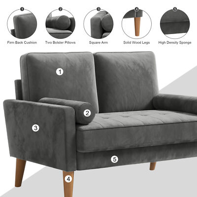 2-Sitzer Sofa Couch Loveseat Holzbeine Sofa Couch 121 x 77 x87 cm Armrest Lounge