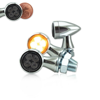 SMD Micro Blinker Zero Chrom Getönt E-geprüft Alu Motorrad Chopper Custom
