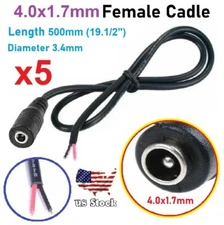 5x DC Power Plug cable 4.0x1.7mm Female 50cm 24AWG Led light/Camera output cable