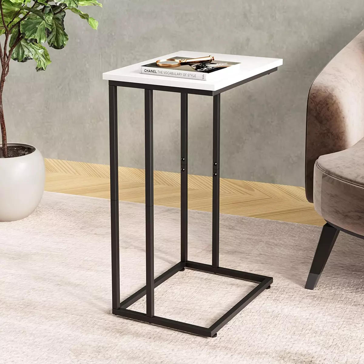 Wide C Side Table,C Couch Laptop Table with Metal Frames, Small