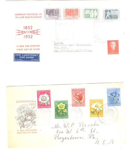 Netherlands   332-335  and B238-247    2  first  day  covers