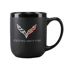 2014-2019 C7 Corvette Coffee Mug Modelo Style Matte Black with Crossed Flags