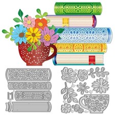 2Pcs Flowers Cup Die Cuts for Card Making, Tea Cup Flower Metal Cutting Dies St