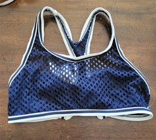 NWT Robin Piccone M BLue White High Neck Crochet Bikini Swim Top 121520