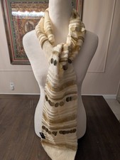Cream  Gold Knit Scarf with Metallic Sequin Embellishments