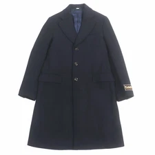 GUCCI 661210 90% Herringbone pattern Logo button Single Chester coat Navy