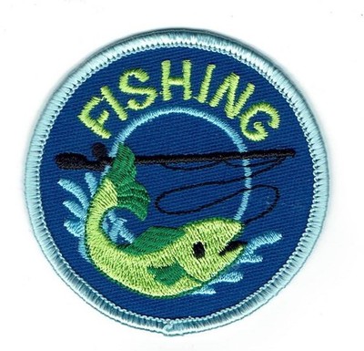 Girl Boy Cub FISHING Pole Trip 2.5'' Fun Patches Badges SCOUT GUIDE tour day